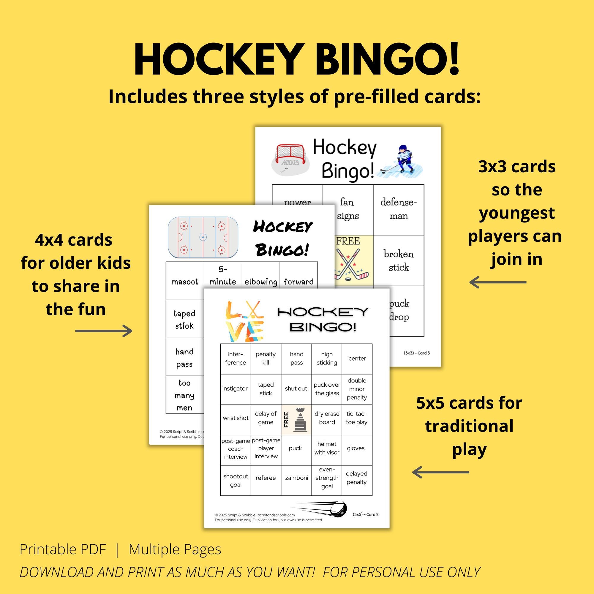 Hockey Bingo Printable Game – Family Game Night | Kids & Adults Party ...