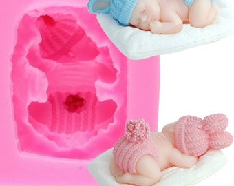 Moule en Silicone pour bébé endormi avec oreiller, couche-culotte, chapeau bob, baptême, nouveau-né, réception-cadeau pour bébé, Fondant, sucre glacé, artisanat