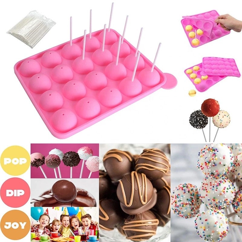 Cake Pop Mould Silicone Baking Set 20 Lollipop Cake & Sticks Tray Round  Cake Pops Balls 