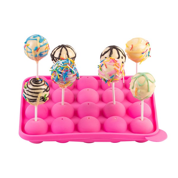 Cake Pop Form Silikon Backset 20 Lollipop Cake & Sticks Tablett Rund Cake Pops Kugeln