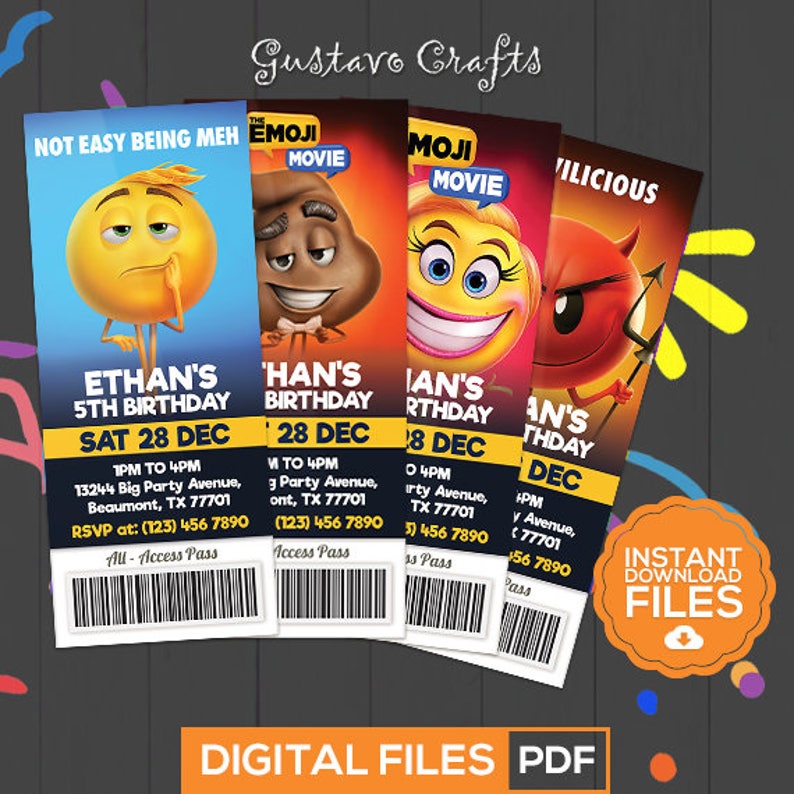 Huis Personalised Birthday Invitations Emoji Movie Ticket Cinema Party X 5 Appcoug Org