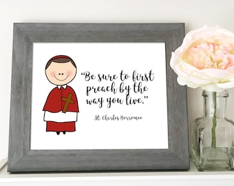 St. Charles Borromeo Catholic Printable, Catholic Quote, Catholic Print, Baptism, Confirmation, First Communion gift, digital download