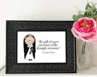 St. Rose of Lima Catholic Printable, Catholic Quote, Catholic Print, Baptism gift digital download Confirmation gift First Communion