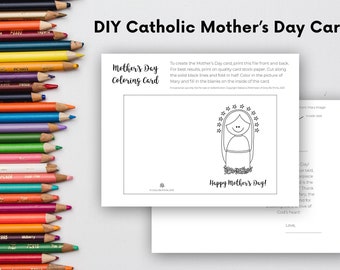 DIY Catholic Mother's Day Coloring Card / Mary Mother of God / Mother's Day gift / Catholic Kids / Catholic Coloring Page for Kids
