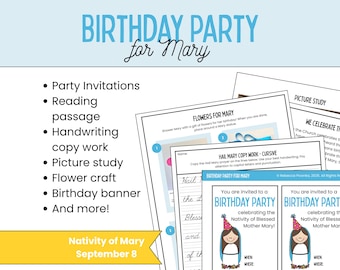 Natividade de Maria | Festa de Aniversário | Kit para Festa | Recursos para a Sala de Aula | Dia da Festa | Atividades para Imprimir, Jogos e Decorações