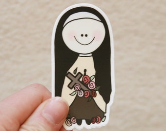 St. Therese of Lisieux Vinyl Sticker, Catholic mom gift, Baptism gift, First Communion gift, Vinyl Stickers, Catholic Water Bottle Sticker