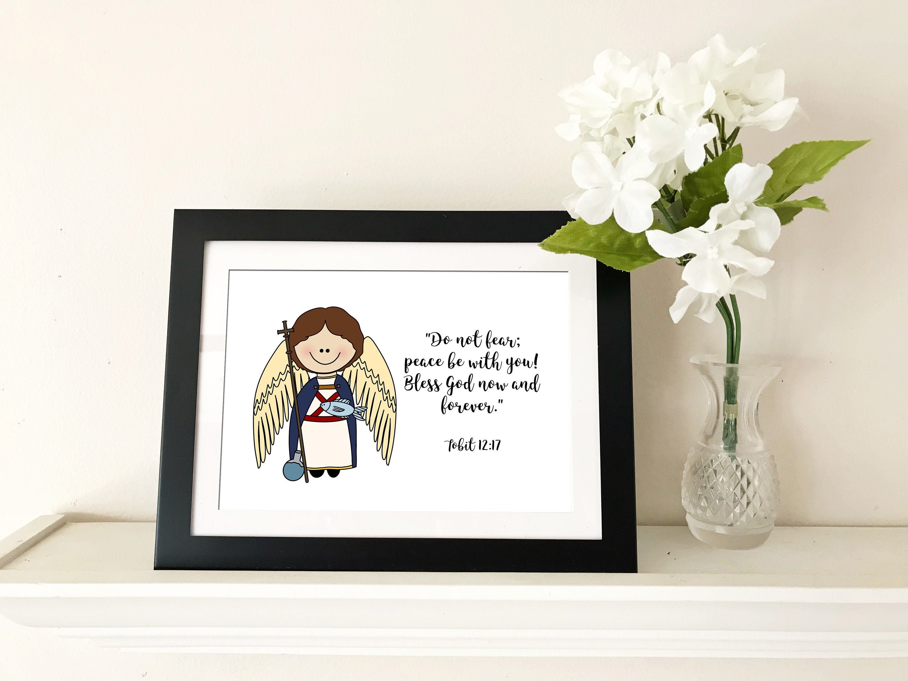 St. Raphael the Archangel / Catholic Quote / Catholic decor / Catholic Print / Baptism, First Communion, Confirmation gift