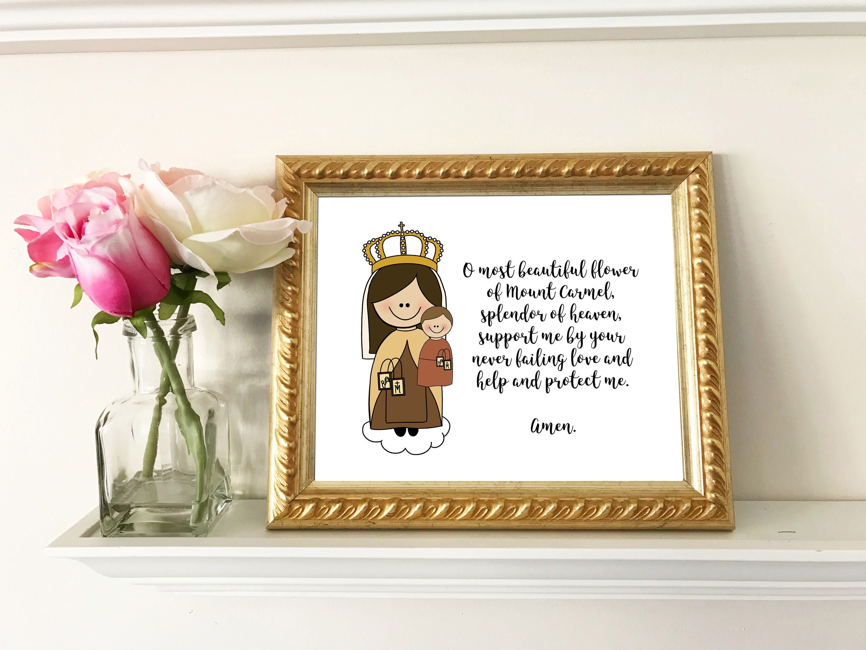Our Lady of Mount Carmel Prayer / Catholic nursery decor / Catholic Printable / Baptism, First Communion, Confirmation gift