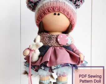 PDF Sewing Pattern 9,87 inch/25 cm Tilda Doll Tutorial with cloth, Interior Textile doll, Workshop turorial step-by-step