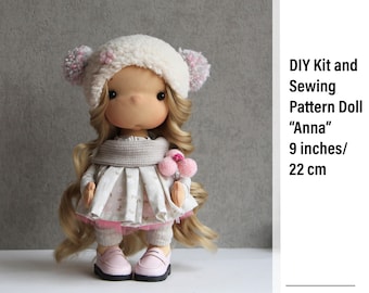 Sewing Pattern and Kit Textile doll “Anna” 9 inches /22 cm, Doll Tutorial with cloth, Cute doll with cheeks, handmade rag doll