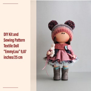 Complete sewing KIT + pattern for making Textile Doll EmmyLou, Tilda doll tutorial with cloth, DIY doll kit Make your own doll