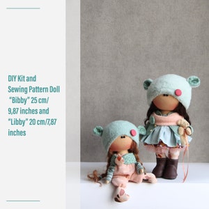 Complete sewing KIT + pattern for making Textile Doll &quot;Bibby&quot; and &quot;Libby&quot;, Tilda doll tutorial with cloth, DIY doll kit Make your own doll