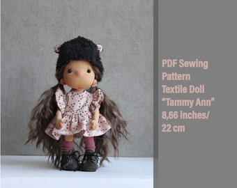 PDF Sewing Pattern 8,66/22 cm  Doll Tutorial with cloth, Textile doll "Tammy Ann", Workshop Turorial step-by-step, handmade rag doll