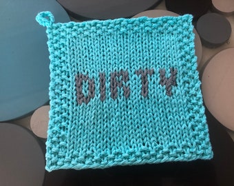 Dishcloth Knitting Pattern, DIRTY Dish Towel, Knit Pattern, Dishcloth pdf, Knit Washcloth pdf, Easy Dishcloth Pattern, Make a Charm Blanket!