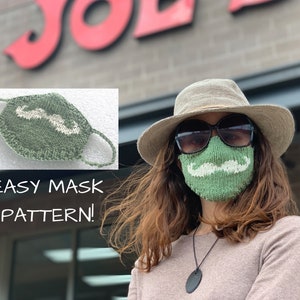 Easy Face Mask Knitting PATTERN, Mustache Mask, face mask pdf, easy knit, kids mask pattern, silly mask, funny face mask, mustache face mask