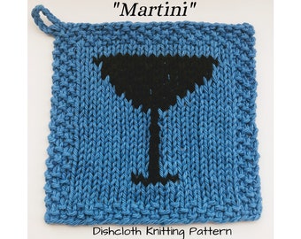 Dishcloth Knitting Pattern, MARTINI Dish Towel, Knitting Pattern, Dishcloth pdf, Washcloth, Easy Dishcloth Pattern, Make a Charm Blanket!