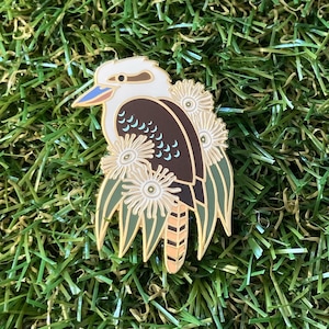 Kookaburra and Ghost Gum 40mm Hard Enamel Pin - Australian Friends and Flowers - Aussie Animals - Lapel Pin, Cloissone Badge