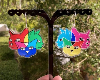 RGB CMYK Kitties Acrylic Earrings