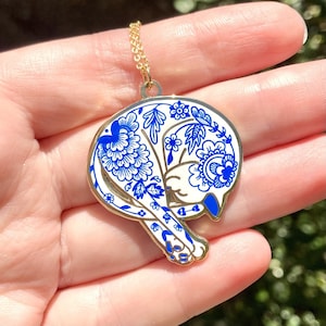 Porcelain Cat Hard Enamel Necklace