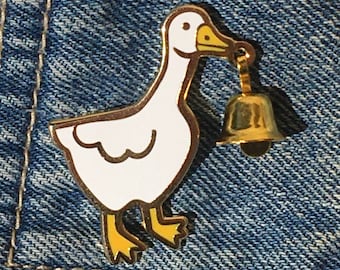 Horrible Goose Hard Enamel Pin with Bell or Charm - Rake, Glasses, Keys, Heart, Soccer Ball, Teapot, and More - Lapel Pin Cloisonné Badge