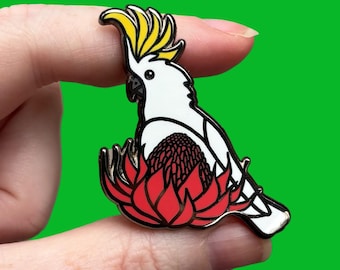 Cockatoo and Waratah 40mm Hard Enamel Pin