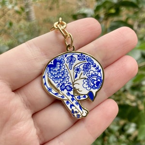 Porcelain Cat Hard Enamel Keychain