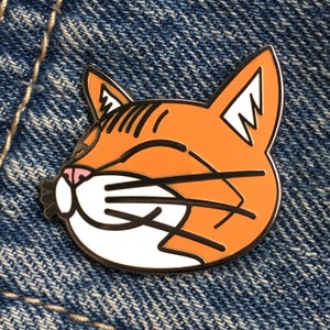 Pomarańczowy kot "Nick" twarda emaliowana szpilka - pomarańczowy, różowy, biały i czarny nikiel - przypinka do klapy odznaka Cloisonné