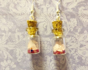 Crystal Bottle Earrings Rose Quartz Charm Earrings