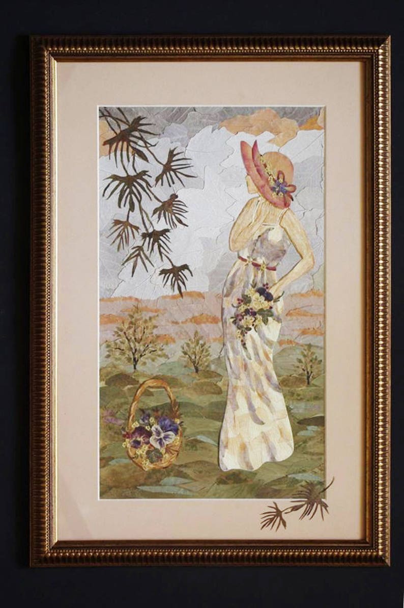 The Girl With A Basket Of Flowers Original Artwork Pressed Flower Art Wall Decor Herbarium Botanical Art Framed Flowers Oshibana Ornaments Accents Home Living Delage Com Br