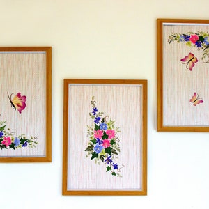 Summer triptych with butterflies Original Artwork Pressed flower Art Dried flowers Herbarium Botanical art Framed flowers Oshibana