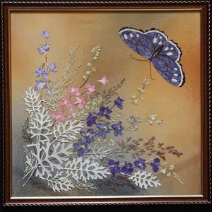 Summer from butterfly series Original Artwork Pressed flower Art wall decor Dried flowers Herbarium Botanical art Framed flowers Oshibana
