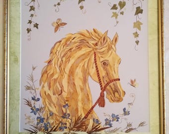 馬のプリント 押し花アート 馬の絵画 ドライフラワー 装飾 馬の