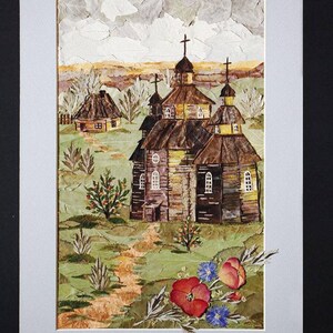 Wooden Church Original artwork Pressed flower art wall decor Dried flowers Herbarium Botanical art Framed flowers Oshibana