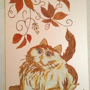 Cat Original artwork Pressed flower art wall decor Dried flowers Herbarium Botanical art Framed flowers Oshibana