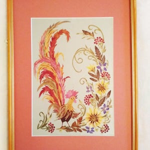 Rooster Original artwork Pressed flower art wall decor Dried flowers Herbarium Botanical art Framed flowers Oshibana