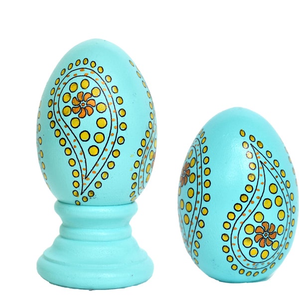 1 Handcrafted Persian Wooden Eggs:  Paisley Motifs– Unique Décor, for Haftsin, Haftseen, Eid, Nowruz, Norooz, Made in USA