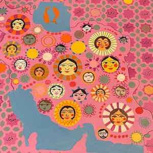 Voces de los Niños de Persia, Impresión Giclée de Pintura Acrílica Original, Arte Persa Único, Mapa Solar y Lunar de Irán, Hecho en EE. UU.