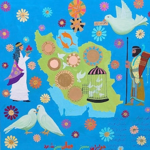 Karte von Persien, Giclée-Kunstdruck von Original Acrylgemälde, einzigartige persische Kunst, Eshgh von Islam und Aryaee, Cyrus der Große, Made in USA
