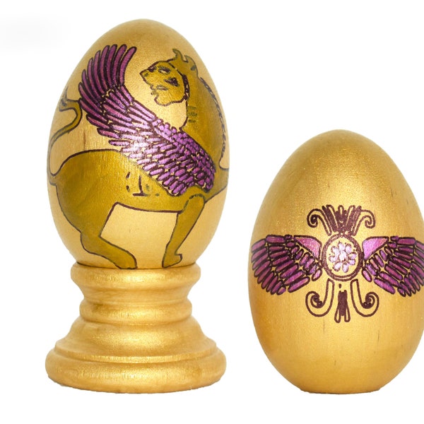 Winged Lion Painted on Wooden Egg, Nowruz, Norouz, Norooz, Haftseen, Haftsin, 7Seen, Hakhamaneshi, Persia, Iran, Ancient Art, USA