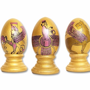 Decorative Egg Set 4, Nowruz Norooz Haftseen Haftsin, Persian Calligraphy Poems, Stone Reliefs of Takht e Jamshid Persepolis, Made in USA