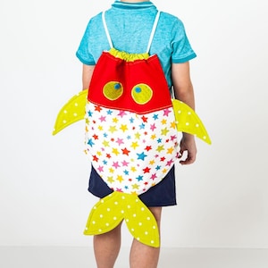 Padrão de mochila infantil de peixe Bolsa com cordão Padrão de costura infantil Saco infantil PDF