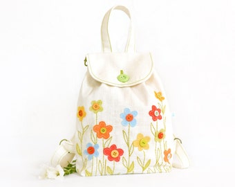 Canvas backpack sewing kit Flower backpack for toddler Craft kit for adults Mini rucksack
