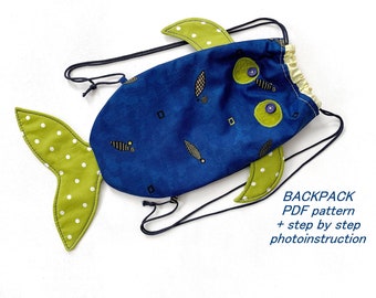Fish Drawstring Bag Kids Pattern Toddler Backpack Sewing Pattern