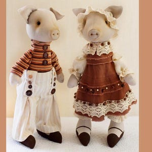 PIG PATTERN PDF, Pig doll digital pattern, Fabric doll pattern, Sewing instruction piggy toy, Pattern vintage textile interior rag doll image 2