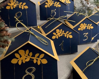 Advent calendar boxes, Paper Houses, DIY Kraft Advent calendar, Countdown calendar kit.