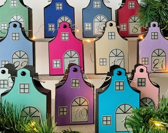 Advent Calendar Amsterdam Houses 3D, DIY Christmas Advent Calendar Paper, Christmas Countdown Boxes, 3D Gift Box Template.