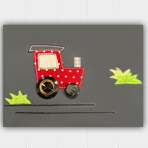 Borduurontwerpen rode tractor Boerderij stoffen ontwerp Machineborduurbestand