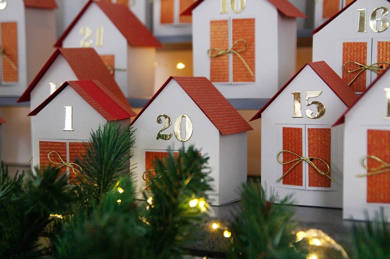 DIY advent calendar box Paper christmas village houses Countdown calendar kit image 5