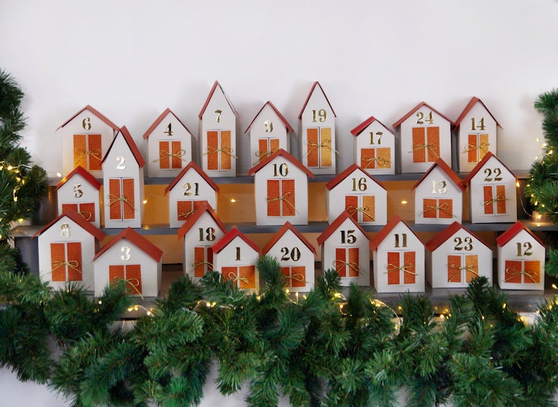 DIY advent calendar box Paper christmas village houses Countdown calendar kit image 6