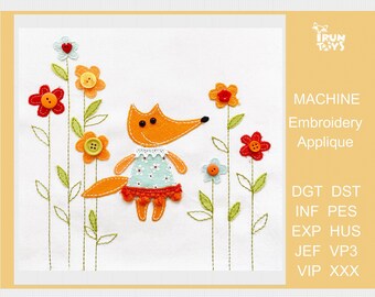 Fox machine embroidery design Baby animal embroidery pattern for girls